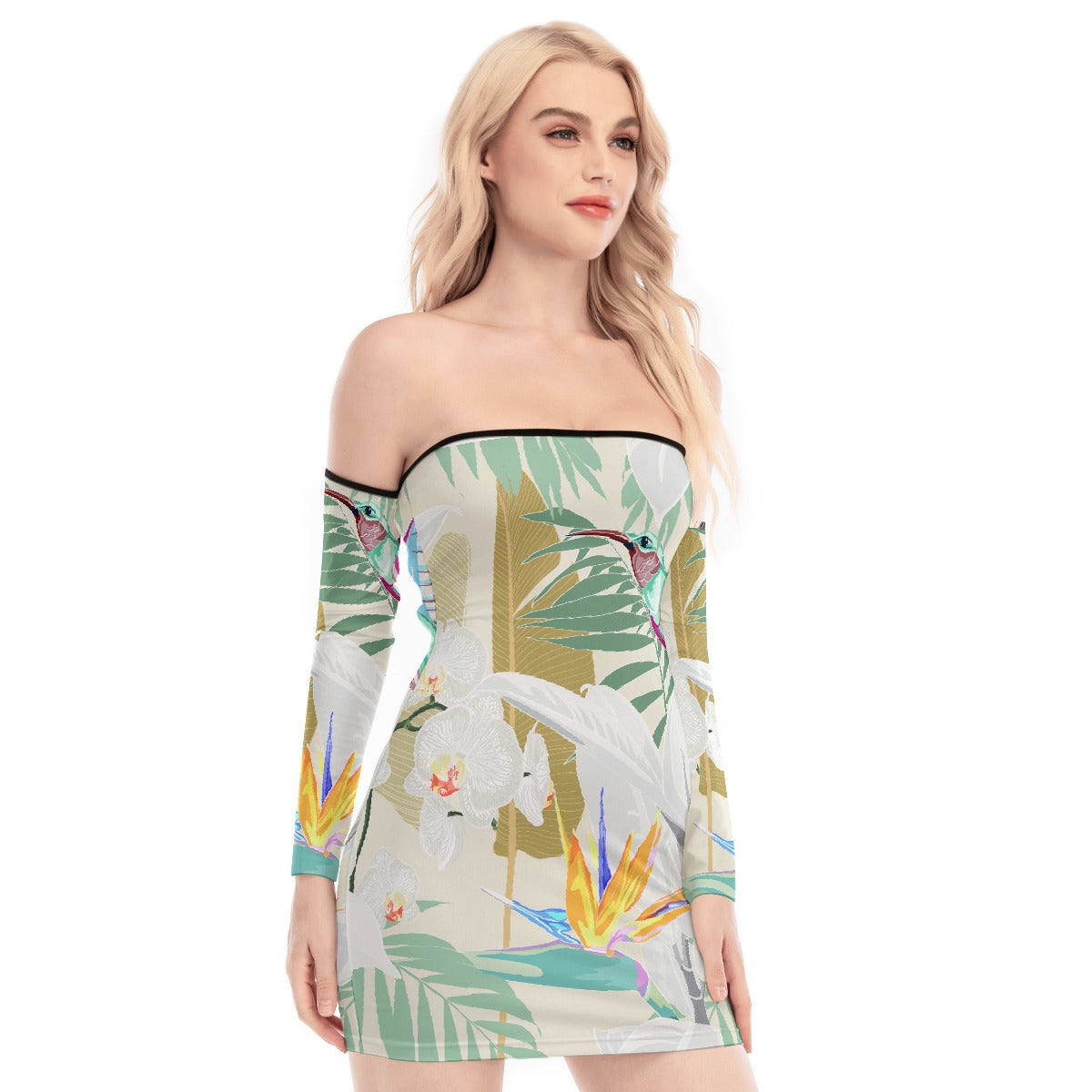 All-Over Print Women's Off-shoulder Back Lace-up Dress