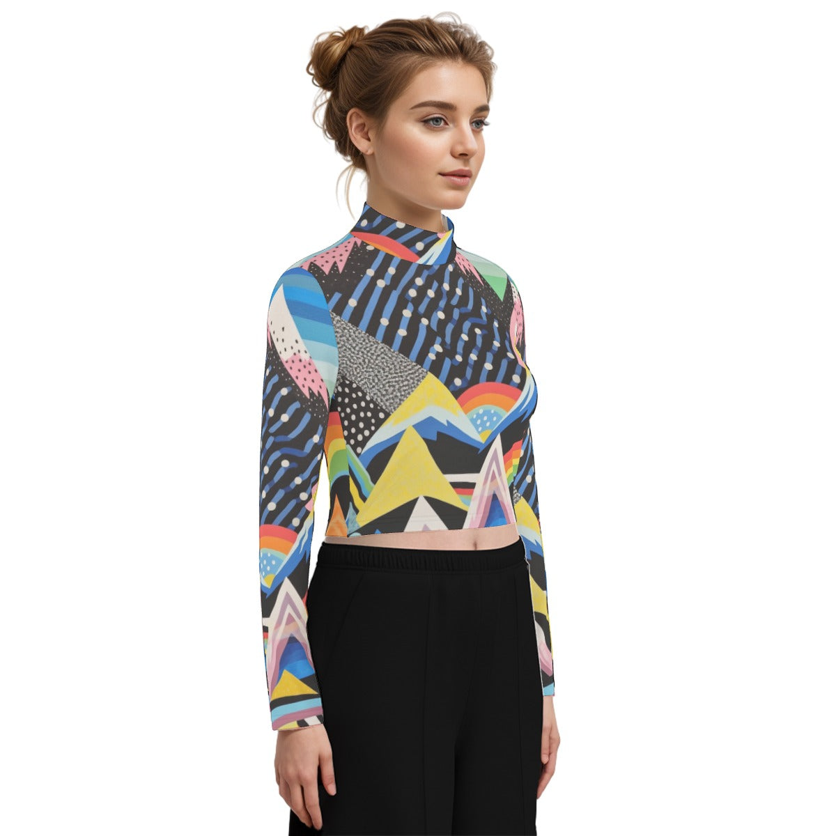 Eco-Friendly All-Over Print Women's Turtleneck T-shirt With Long Sleeve