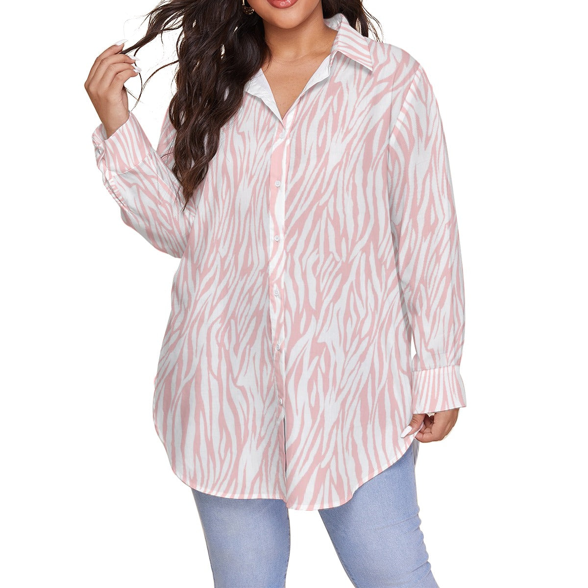 All-Over Print Women's Shirt With Long Sleeve(Plus Size)