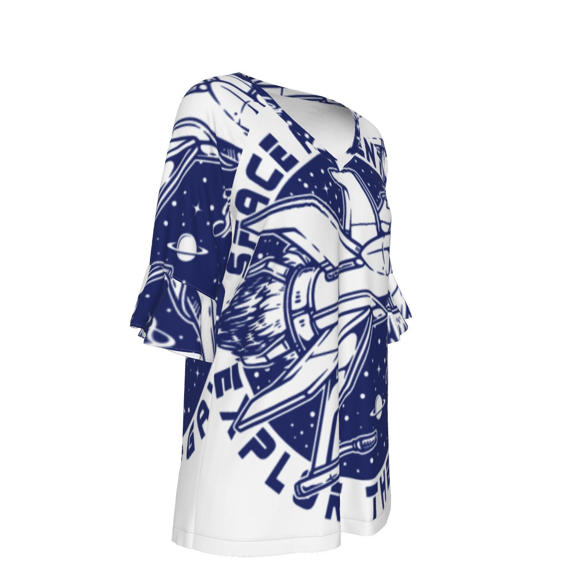 All-Over Print V-neck Women's T-shirt With Bell Sleeve