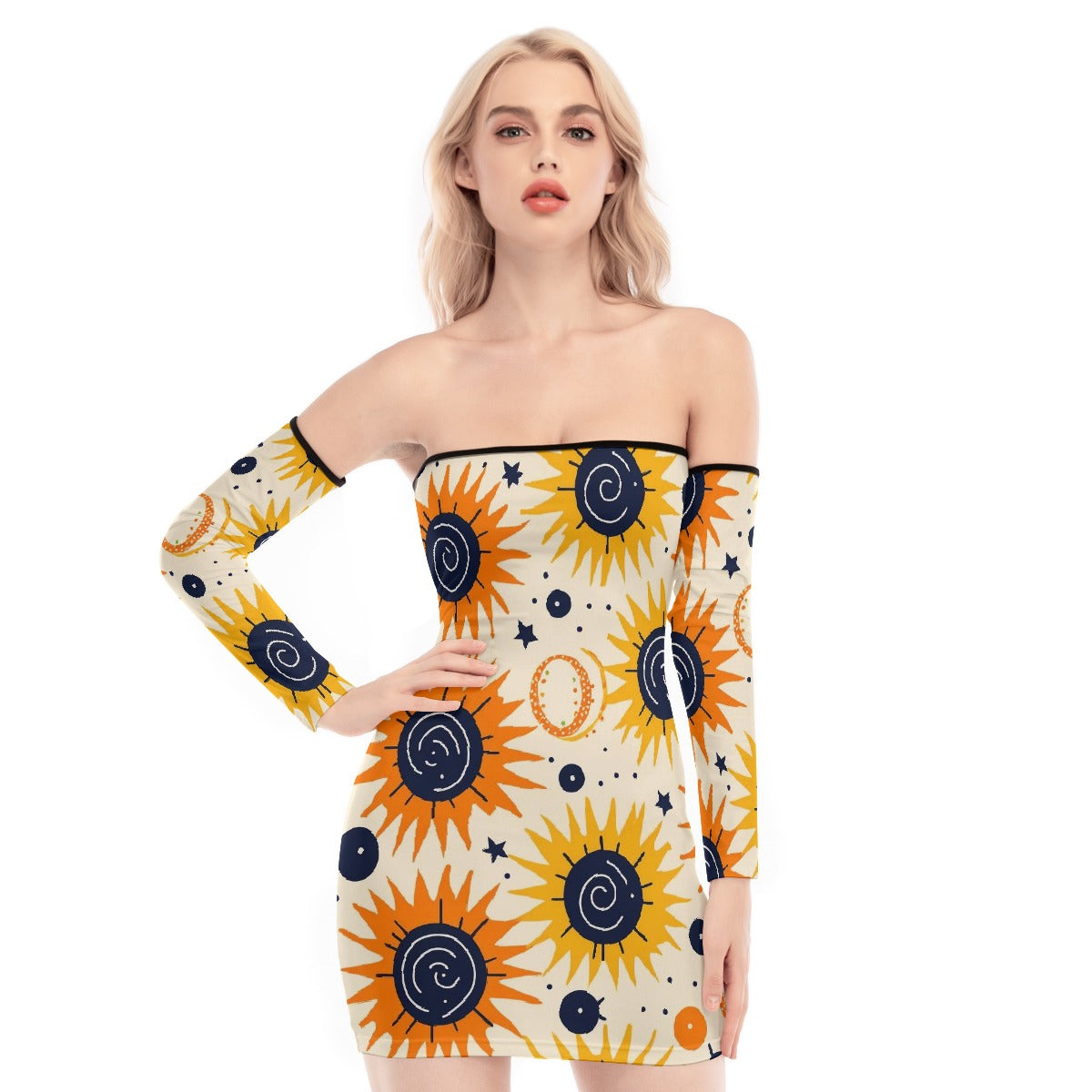 All-Over Print Women's Off-shoulder Back Lace-up Dress