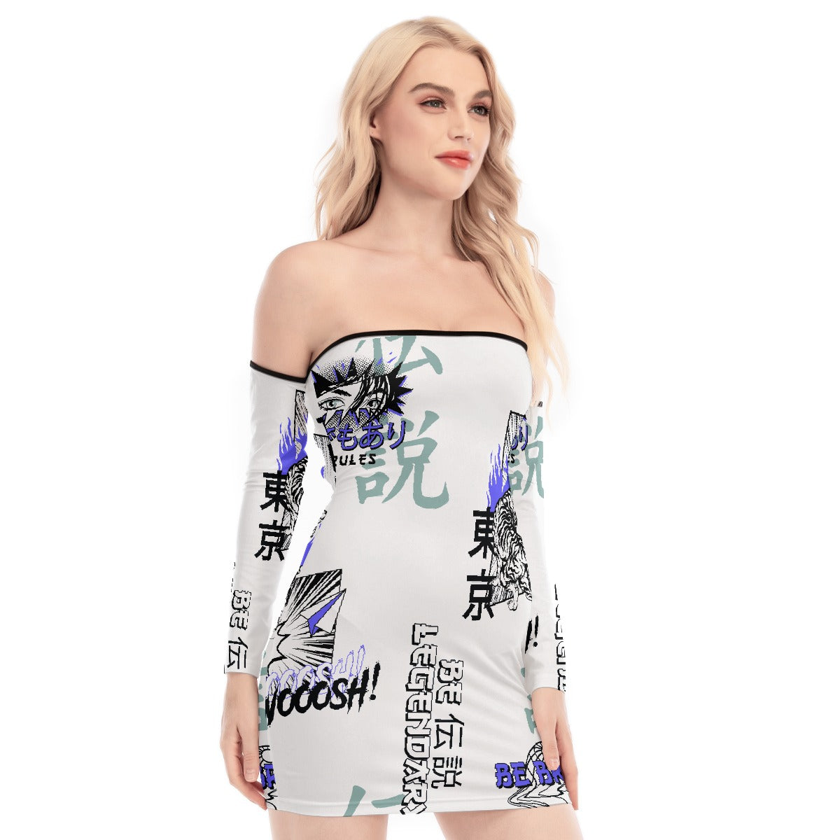 All-Over Print Women's Off-shoulder Back Lace-up Dress