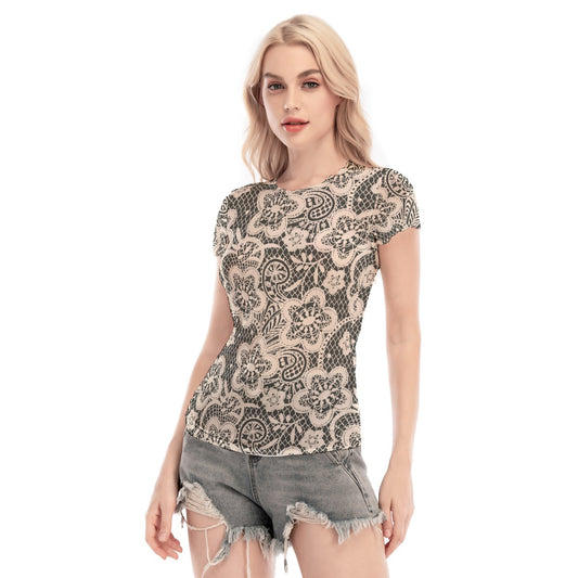 All-Over Print Women's Short Sleeve Mesh Blouse