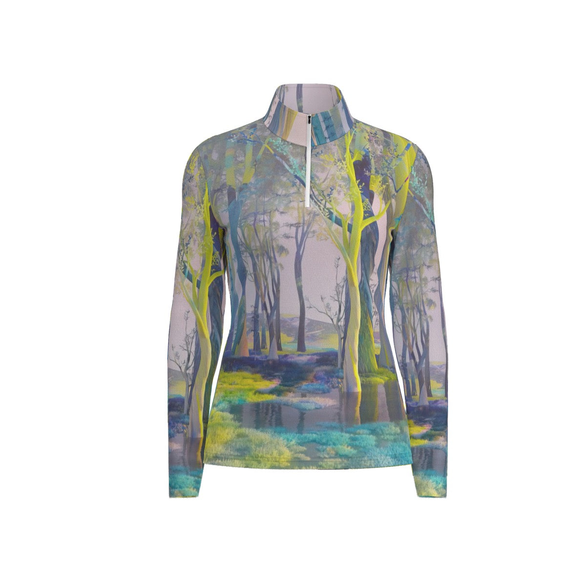 All-Over Print Women's Sports Collar Jersey With Long Sleeve