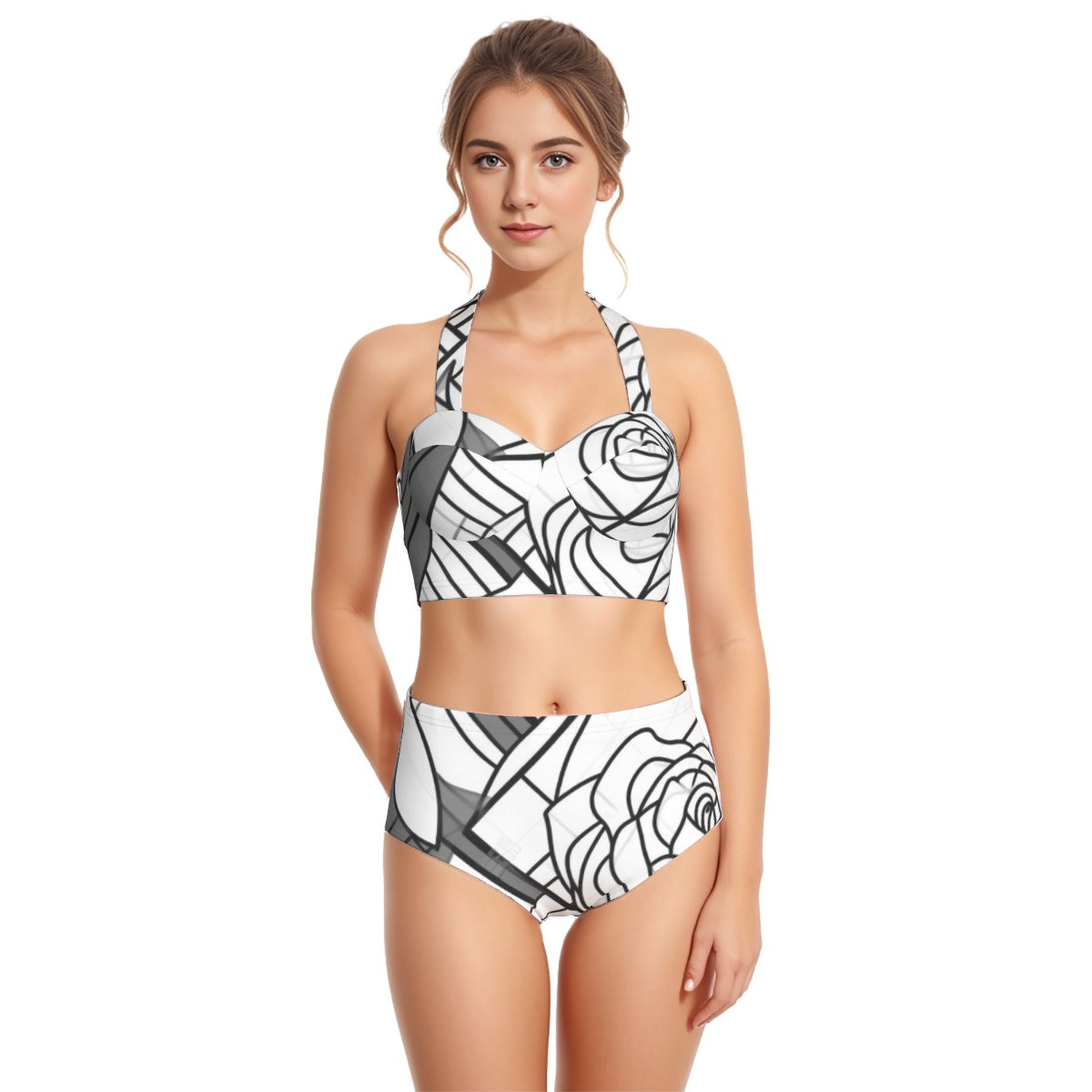 All-Over Print Women's Swimsuit Set With Halter