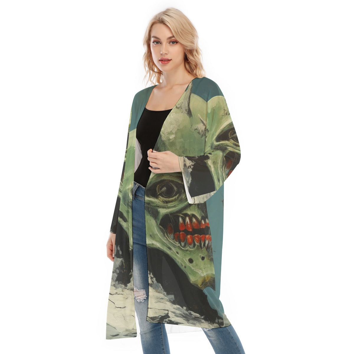 All- Over Print Women's Long Sleeve Mesh Cardigan