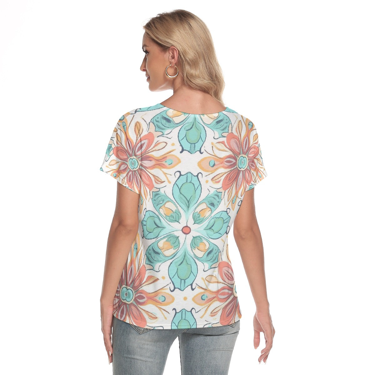 All-Over Print Women's Loose V-neck Short Sleeve T-shirt