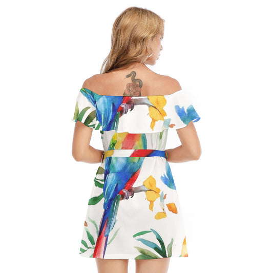 All-Over Print Women's Off-shoulder Dress With Ruffle