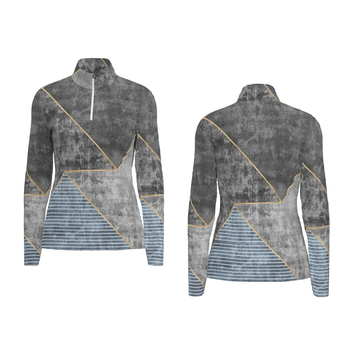 All-Over Print Women's Sports Collar Jersey With Long Sleeve