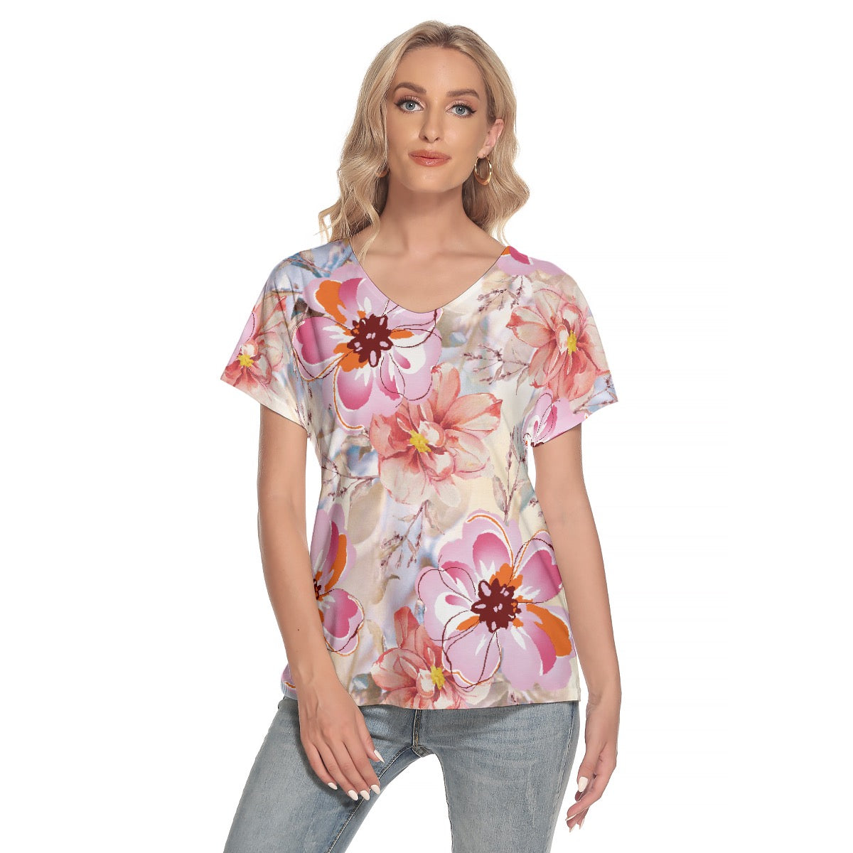 All-Over Print Women's Loose V-neck Short Sleeve T-shirt