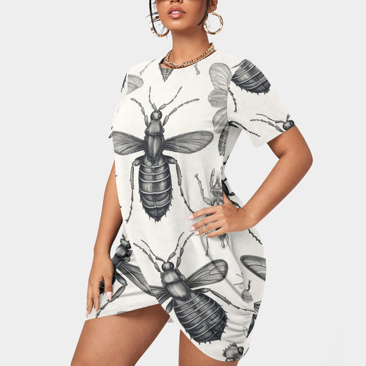 All-Over Print Women’s Stacked Hem Dress With Short Sleeve（Plus Size）