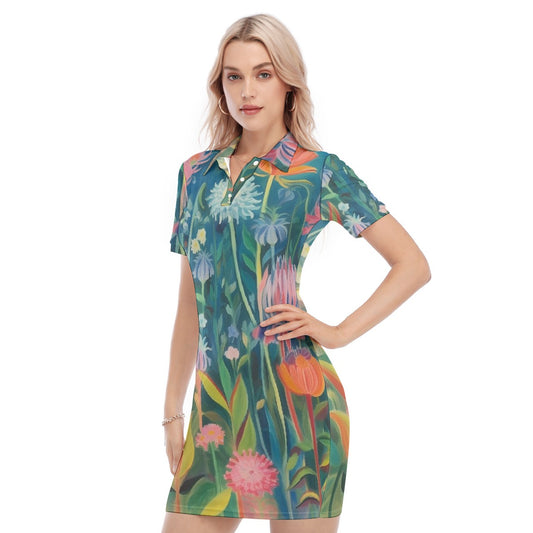 All-Over Print Women's Polo Collar Dress