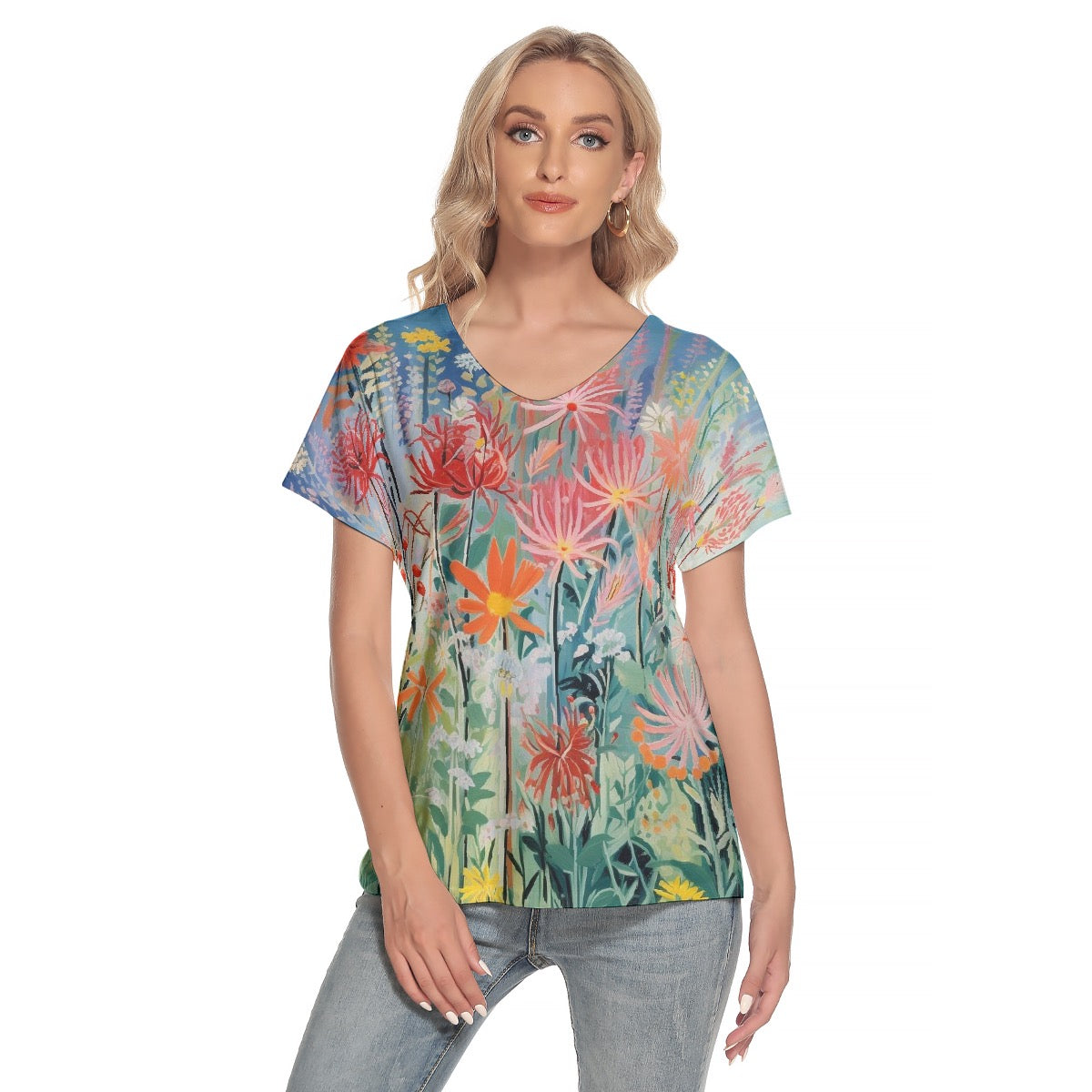 All-Over Print Women's Loose V-neck Short Sleeve T-shirt