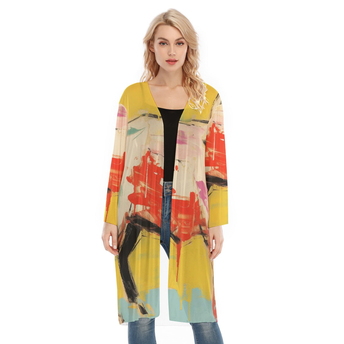 All- Over Print Women's Long Sleeve Mesh Cardigan