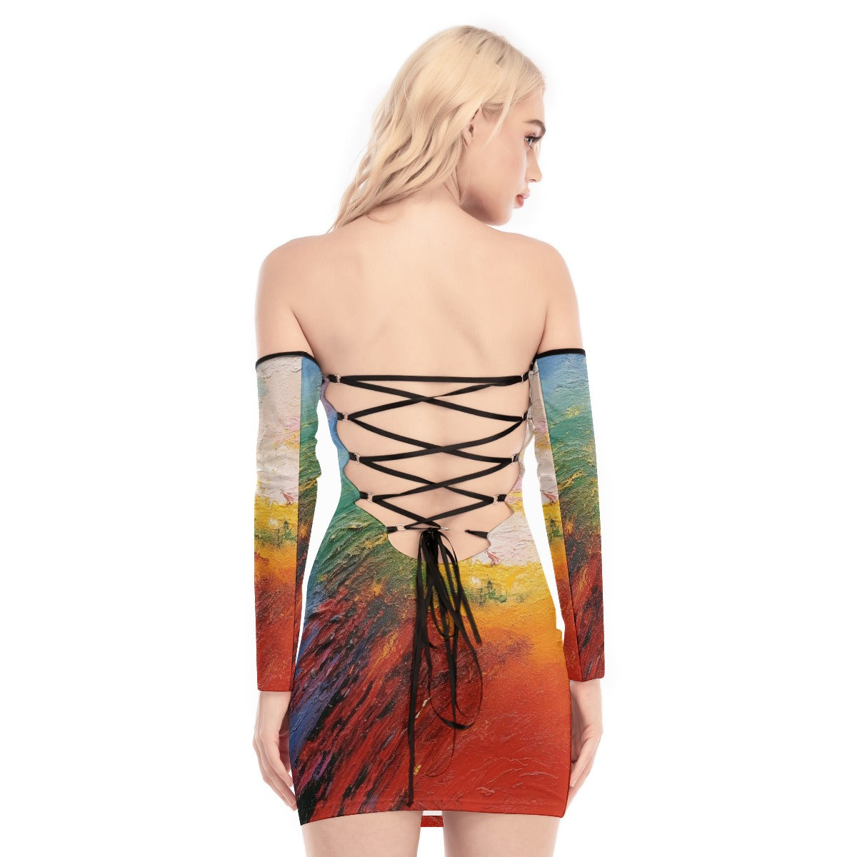 All-Over Print Women's Off-shoulder Back Lace-up Dress