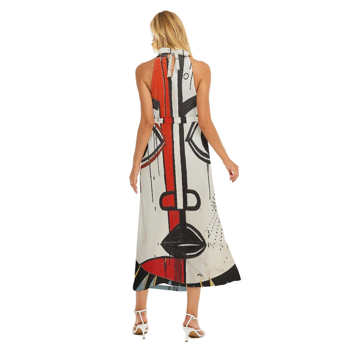 All-Over Print Women's Wrap Hem Belted Halter Dress