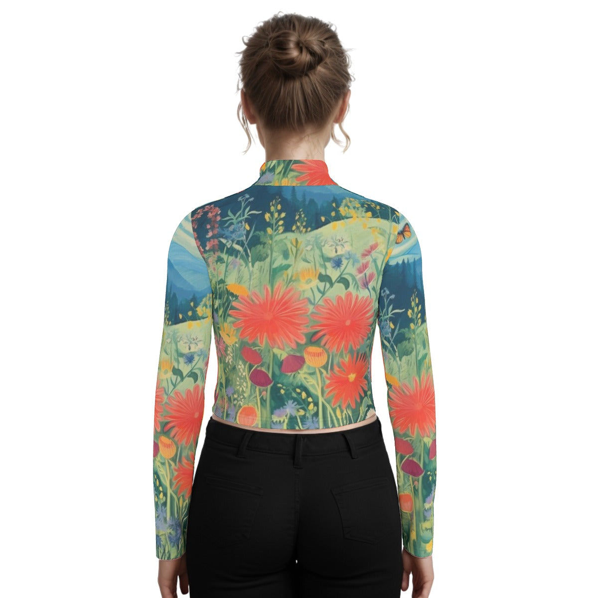 Eco-Friendly All-Over Print Women's Turtleneck T-shirt With Long Sleeve