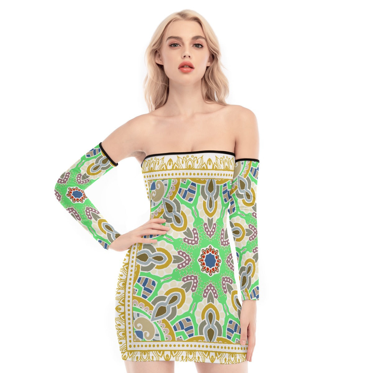 All-Over Print Women's Off-shoulder Back Lace-up Dress