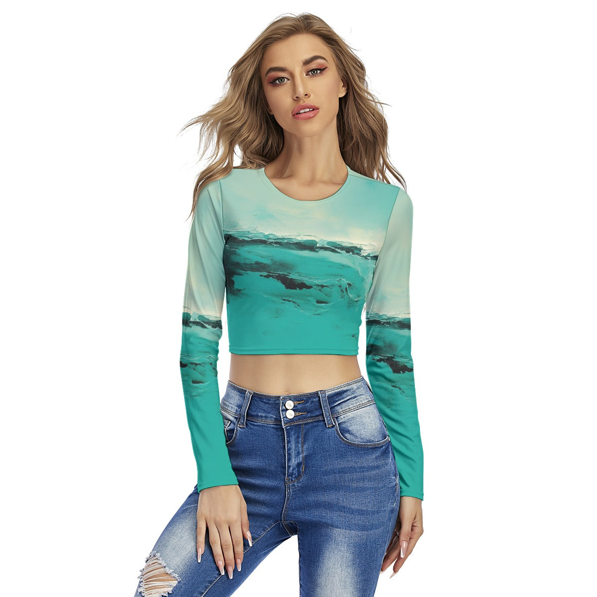 All-Over Print Women's Round Neck Crop Top T-Shirt