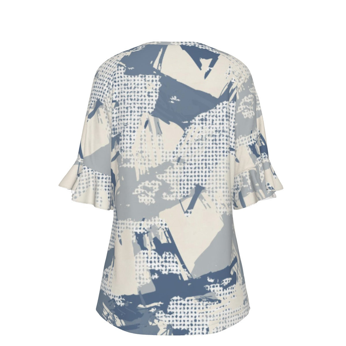 All-Over Print V-neck Women's T-shirt With Bell Sleeve