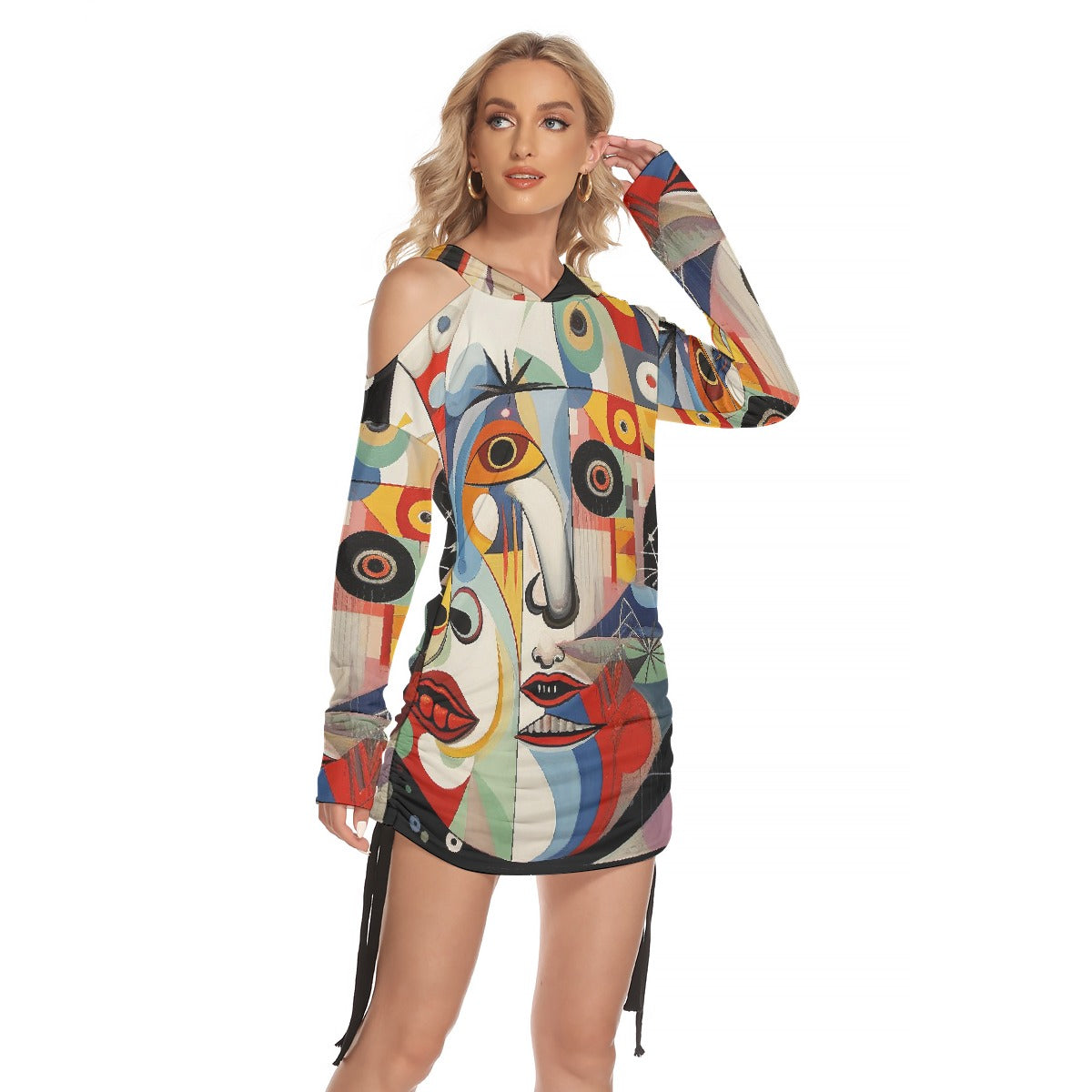 All-Over Print Women's One-shoulder Dress With Waist Shirring