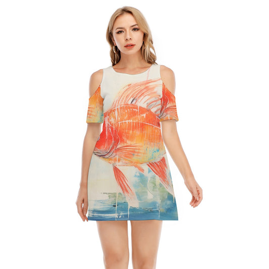 All-Over Print Women's Cold Shoulder Dress | 190GSM Cotton