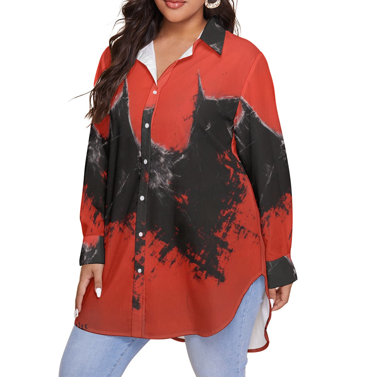 All-Over Print Women's Shirt With Long Sleeve(Plus Size)