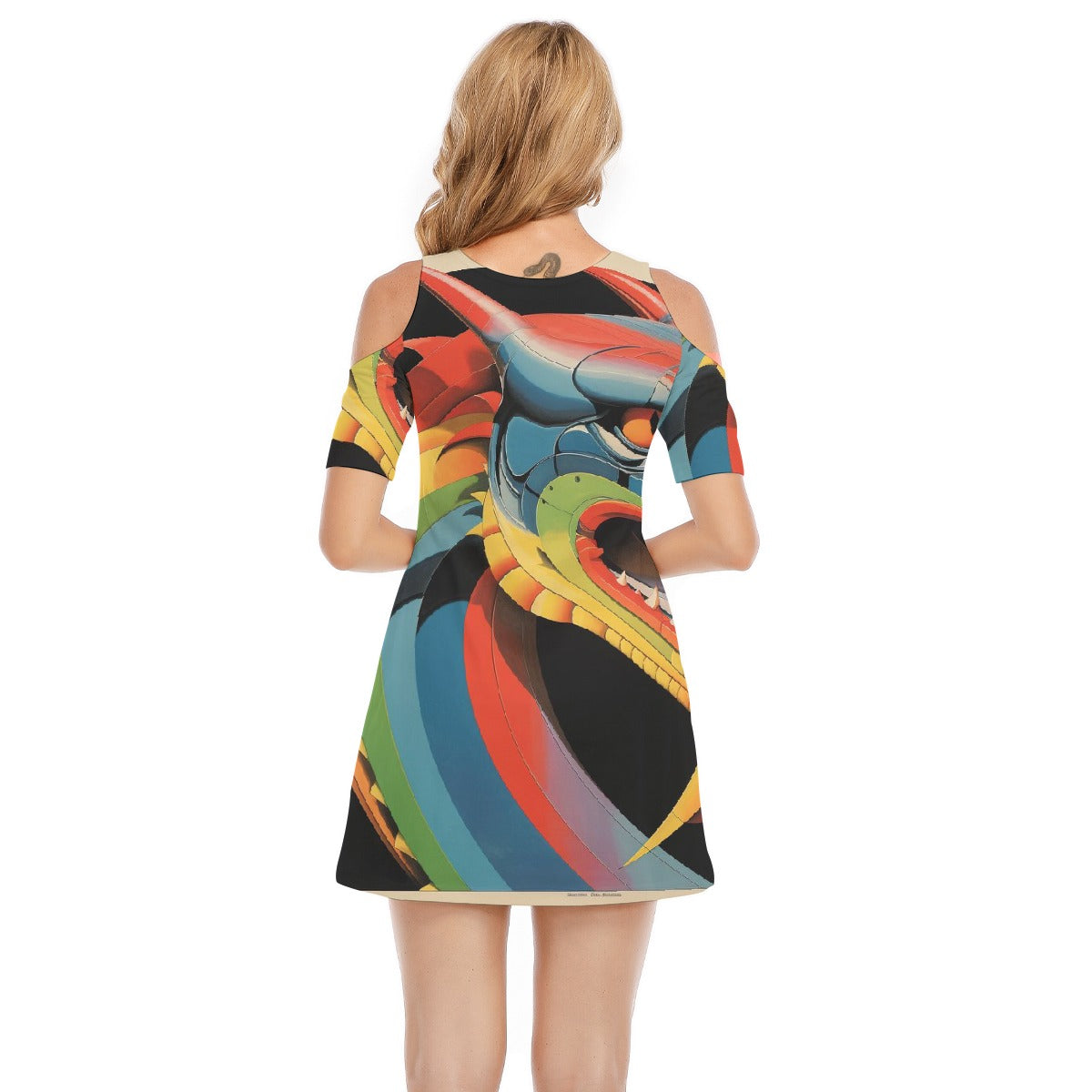 All-Over Print Women's Cold Shoulder Dress | 190GSM Cotton