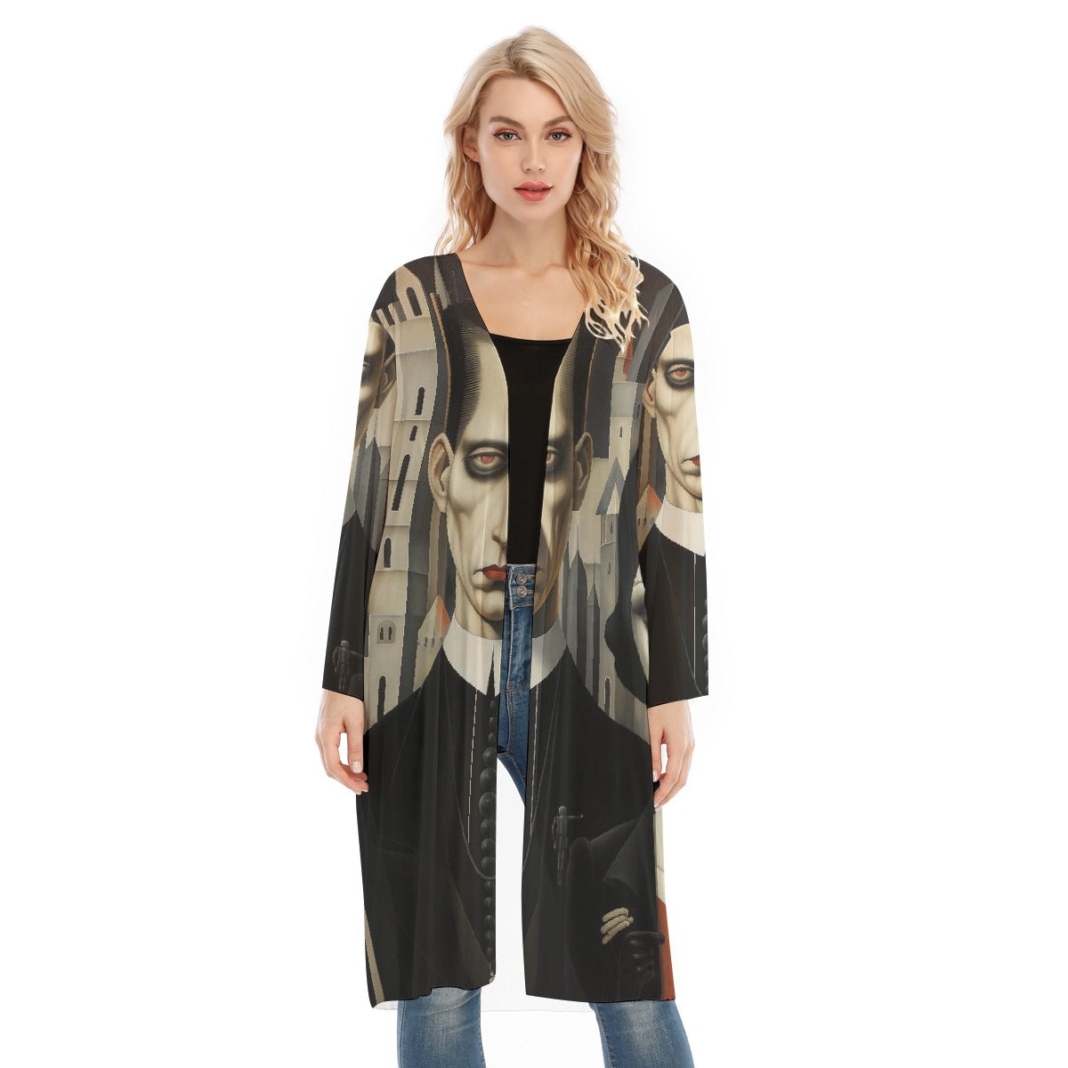 All- Over Print Women's Long Sleeve Mesh Cardigan