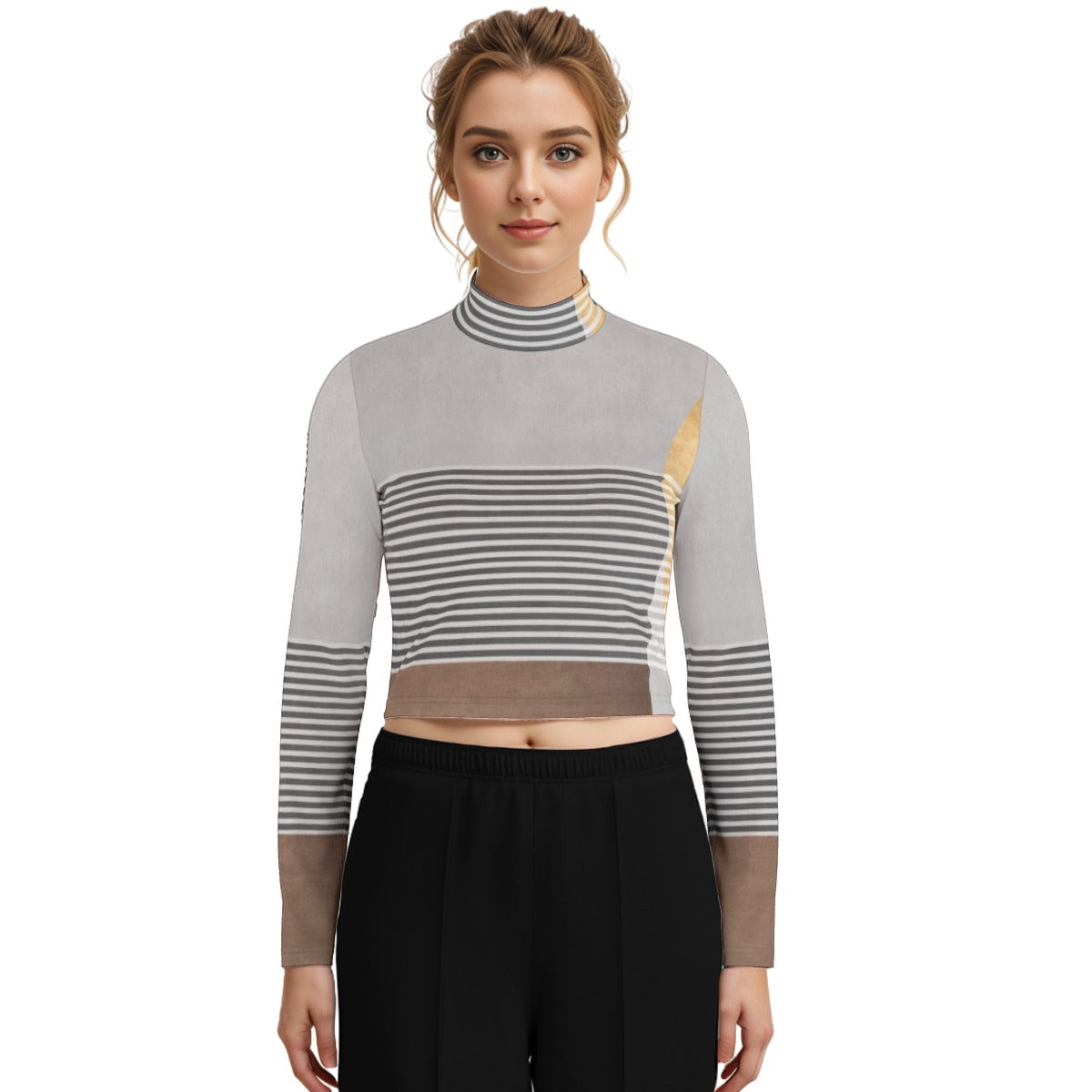 Eco-Friendly All-Over Print Women's Turtleneck T-shirt With Long Sleeve