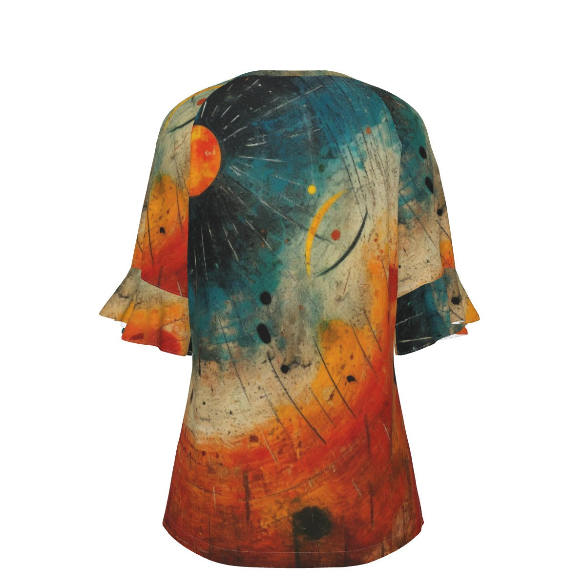 All-Over Print V-neck Women's T-shirt With Bell Sleeve