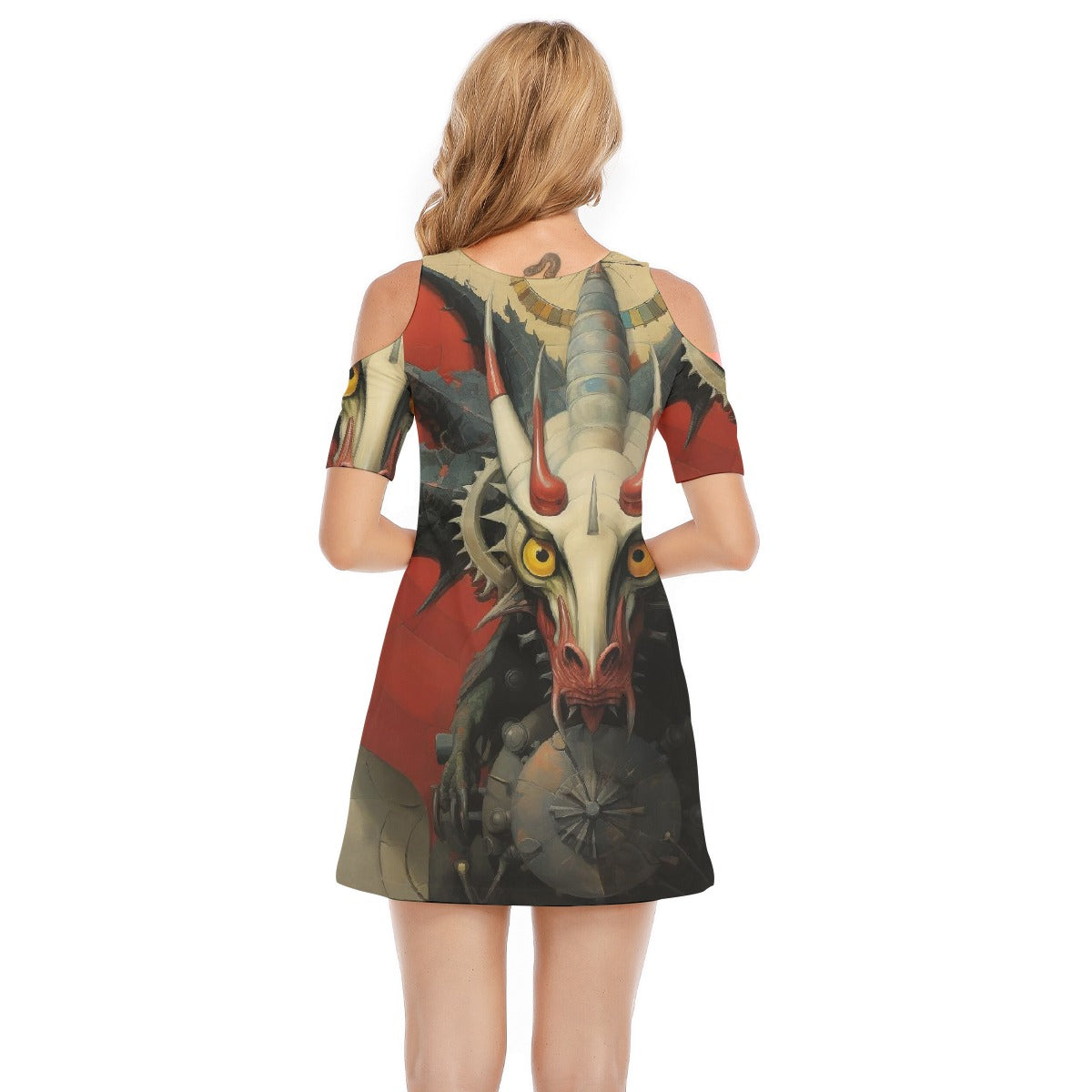 All-Over Print Women's Cold Shoulder Dress | 190GSM Cotton