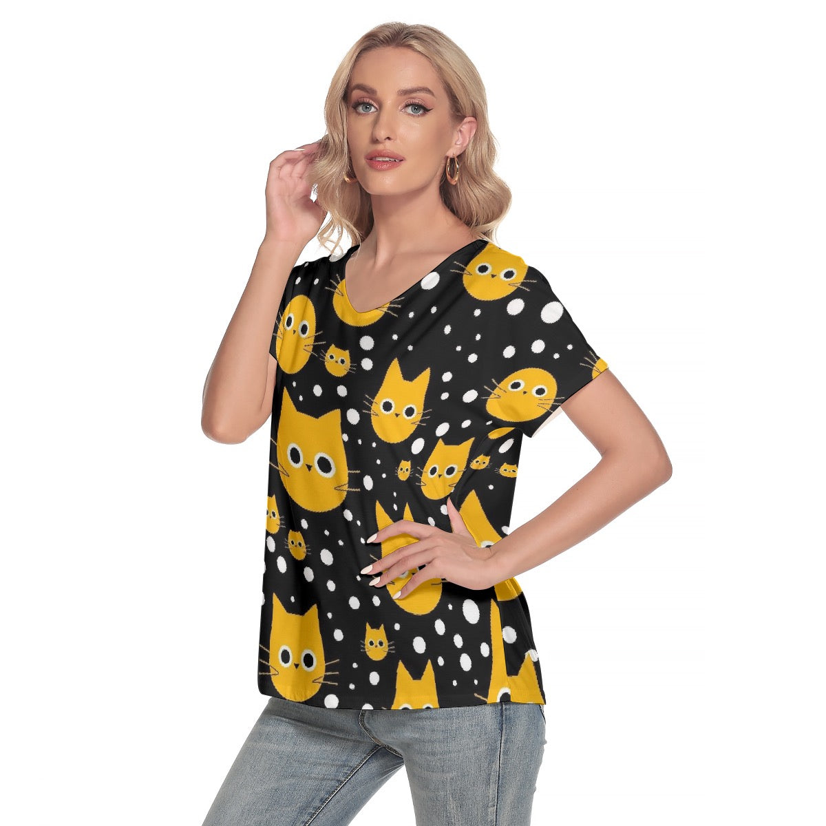 All-Over Print Women's Loose V-neck Short Sleeve T-shirt