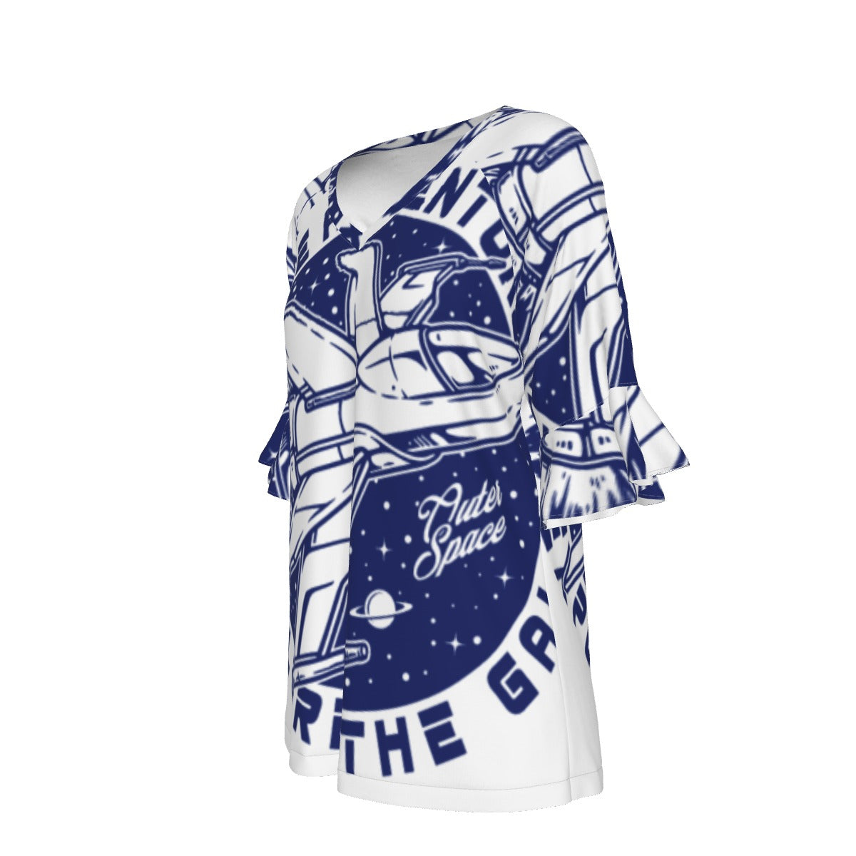 All-Over Print V-neck Women's T-shirt With Bell Sleeve