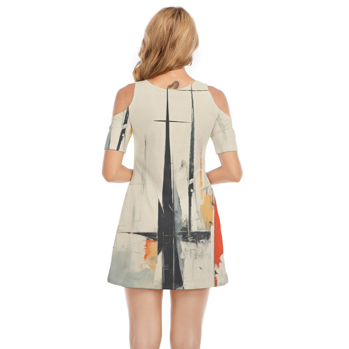 All-Over Print Women's Cold Shoulder Dress | 190GSM Cotton