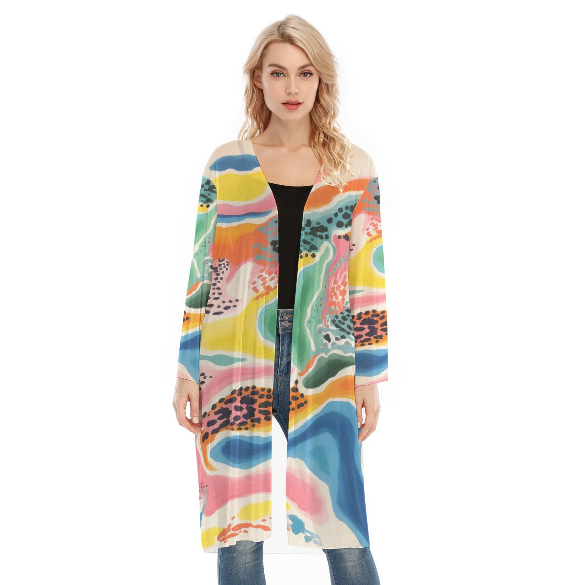 All- Over Print Women's Long Sleeve Mesh Cardigan