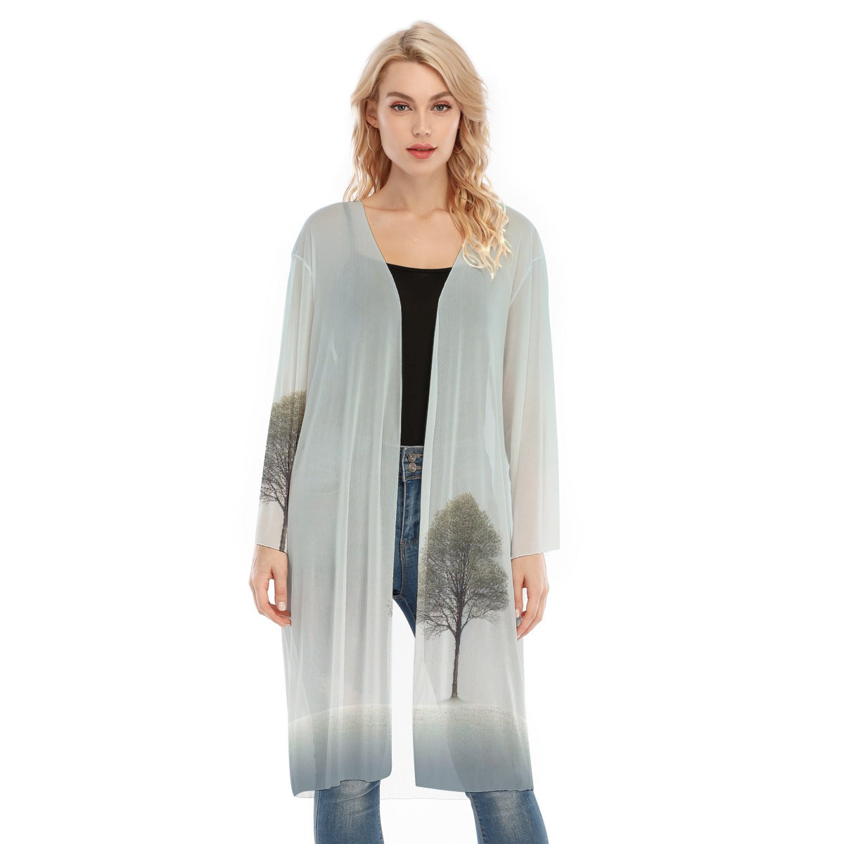 All- Over Print Women's Long Sleeve Mesh Cardigan