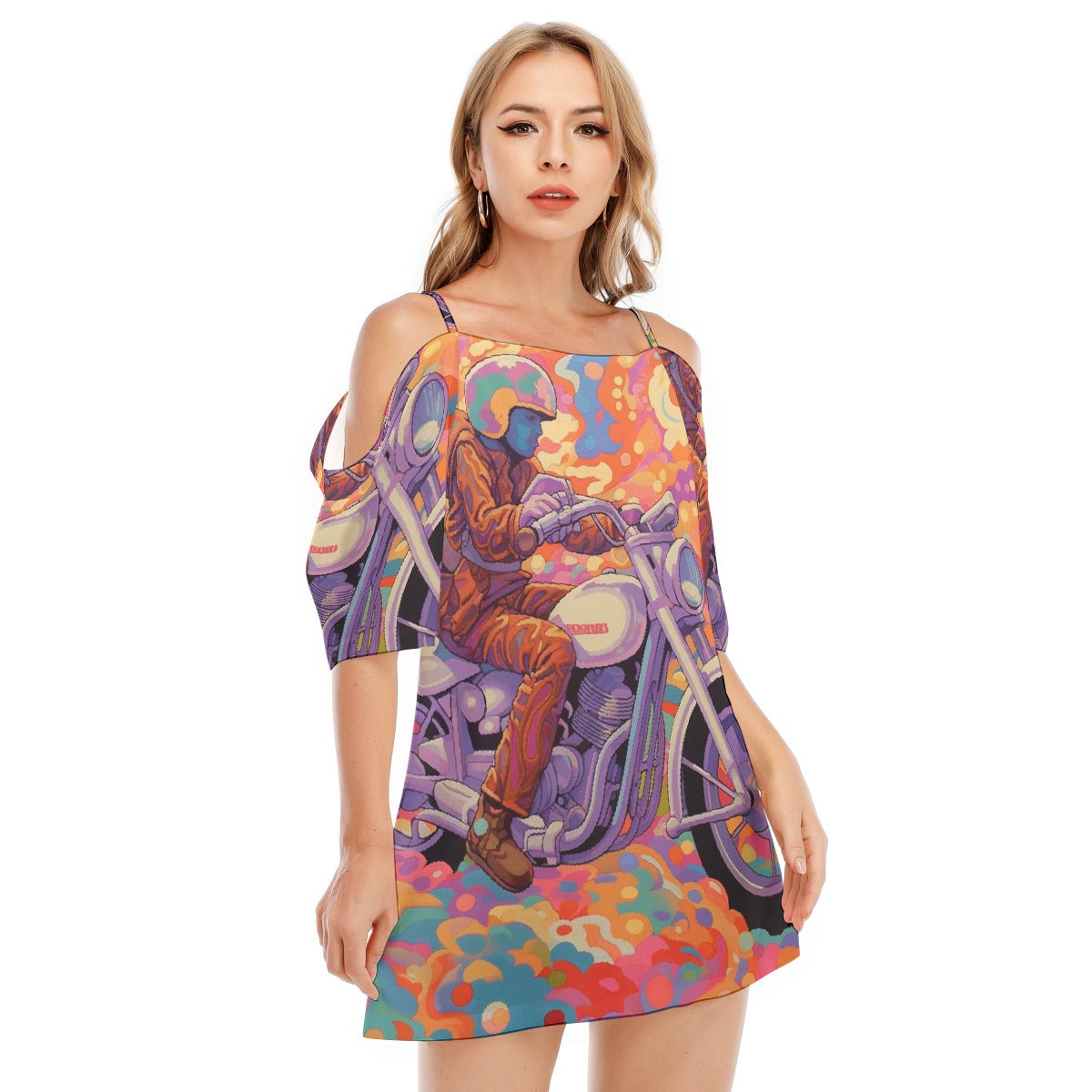 All-Over Print Women's Off-shoulder Cami Dress