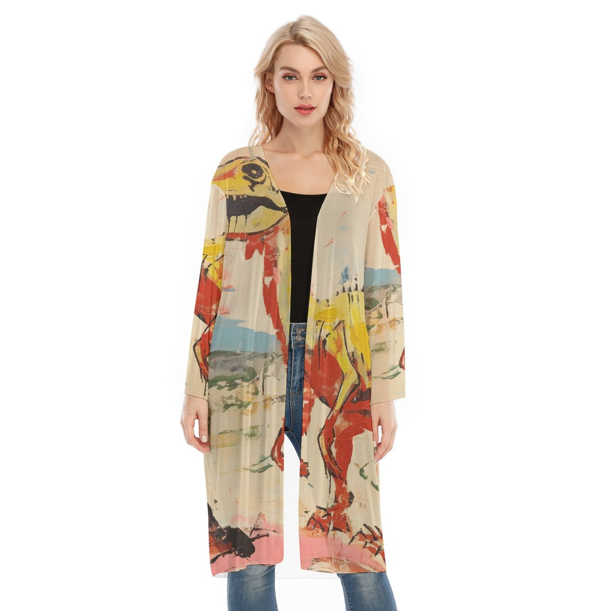 All- Over Print Women's Long Sleeve Mesh Cardigan