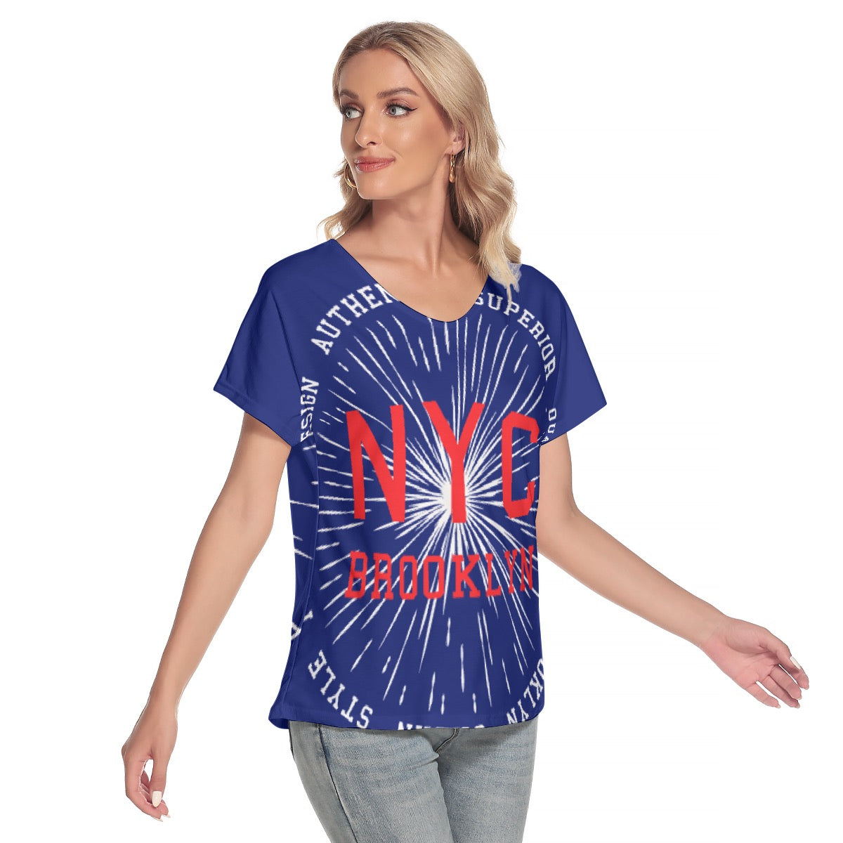 All-Over Print Women's Loose V-neck Short Sleeve T-shirt