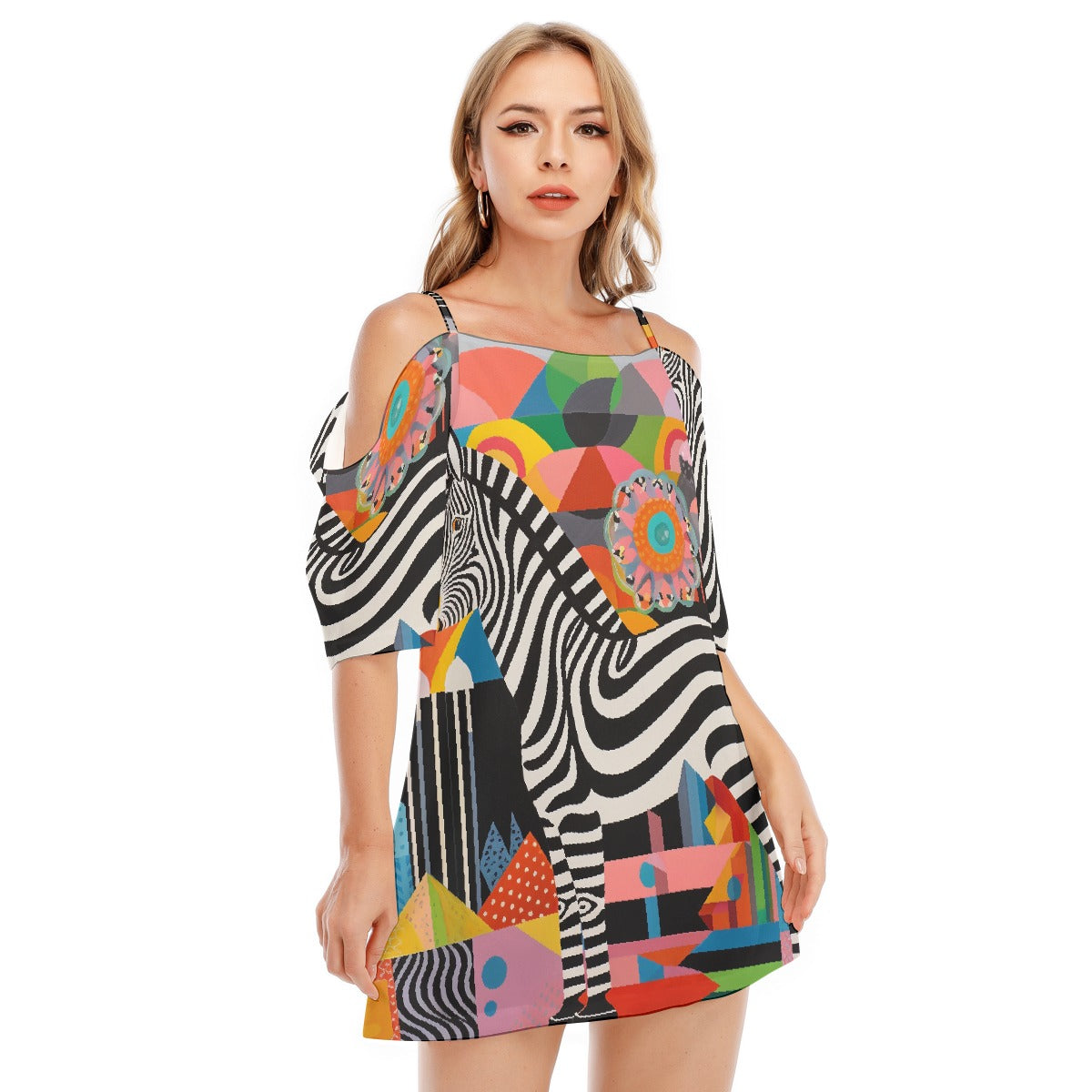 All-Over Print Women's Off-shoulder Cami Dress