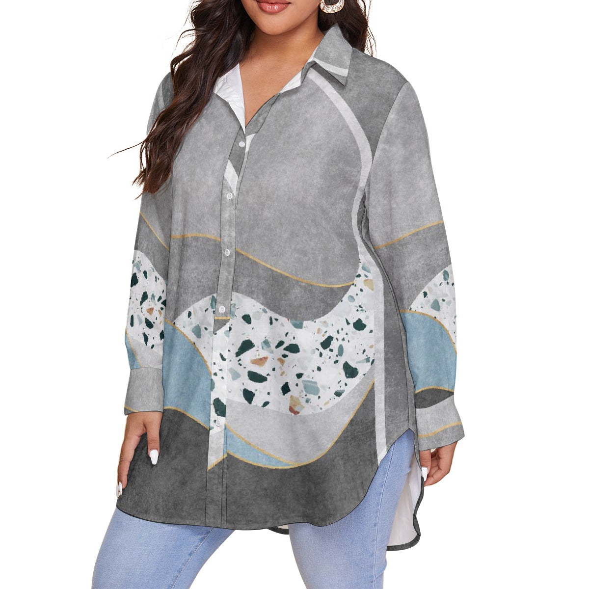 All-Over Print Women's Shirt With Long Sleeve(Plus Size)