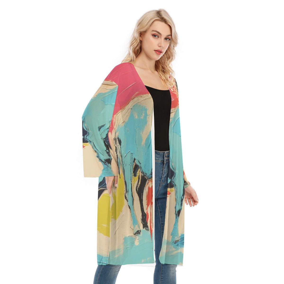 All- Over Print Women's Long Sleeve Mesh Cardigan