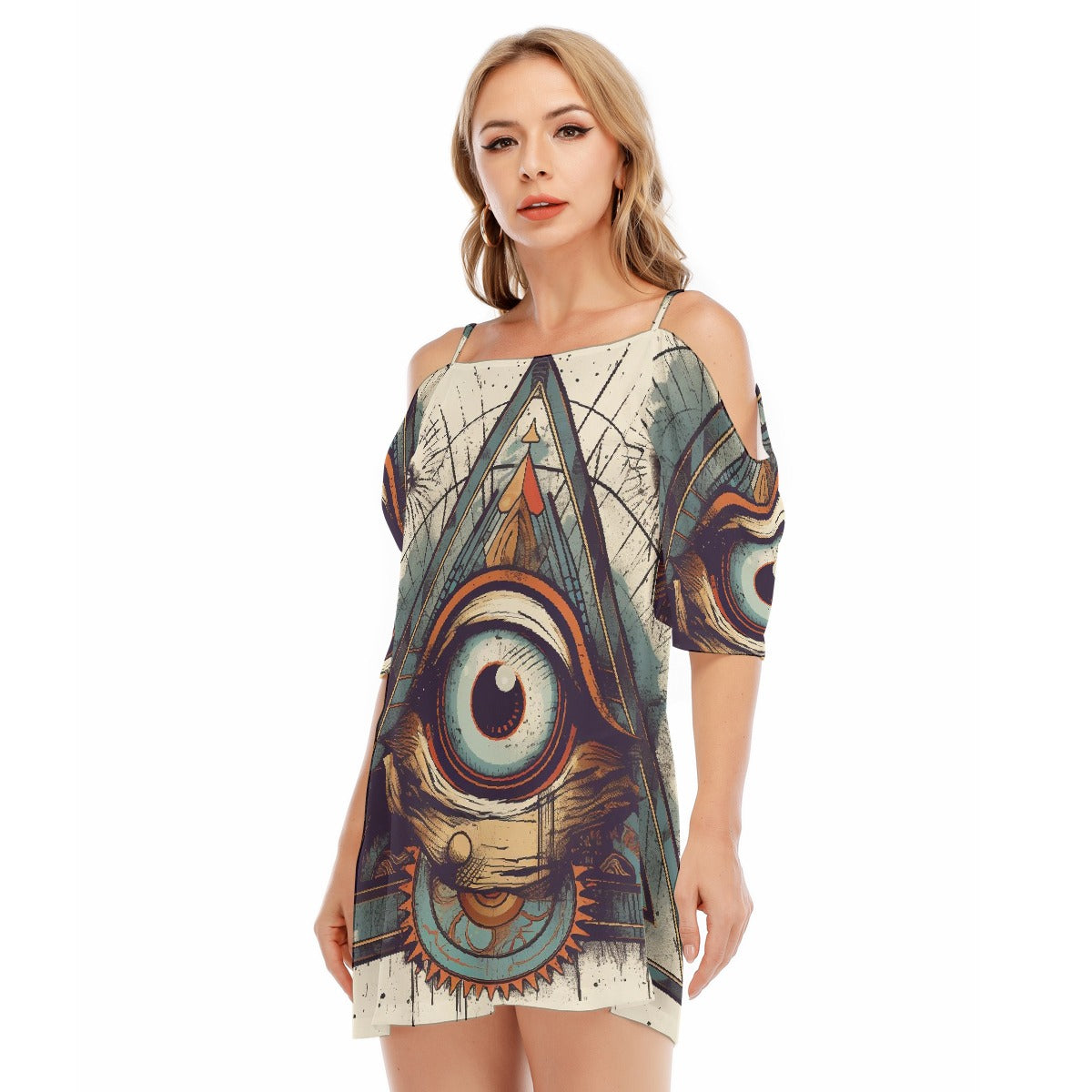 All-Over Print Women's Off-shoulder Cami Dress