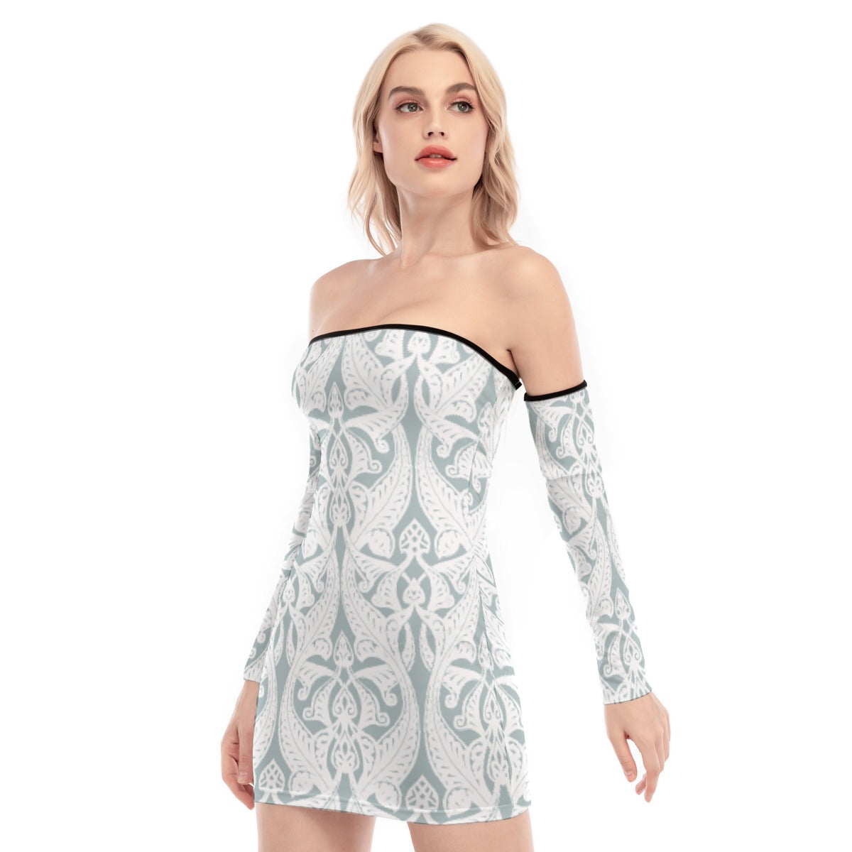 All-Over Print Women's Off-shoulder Back Lace-up Dress