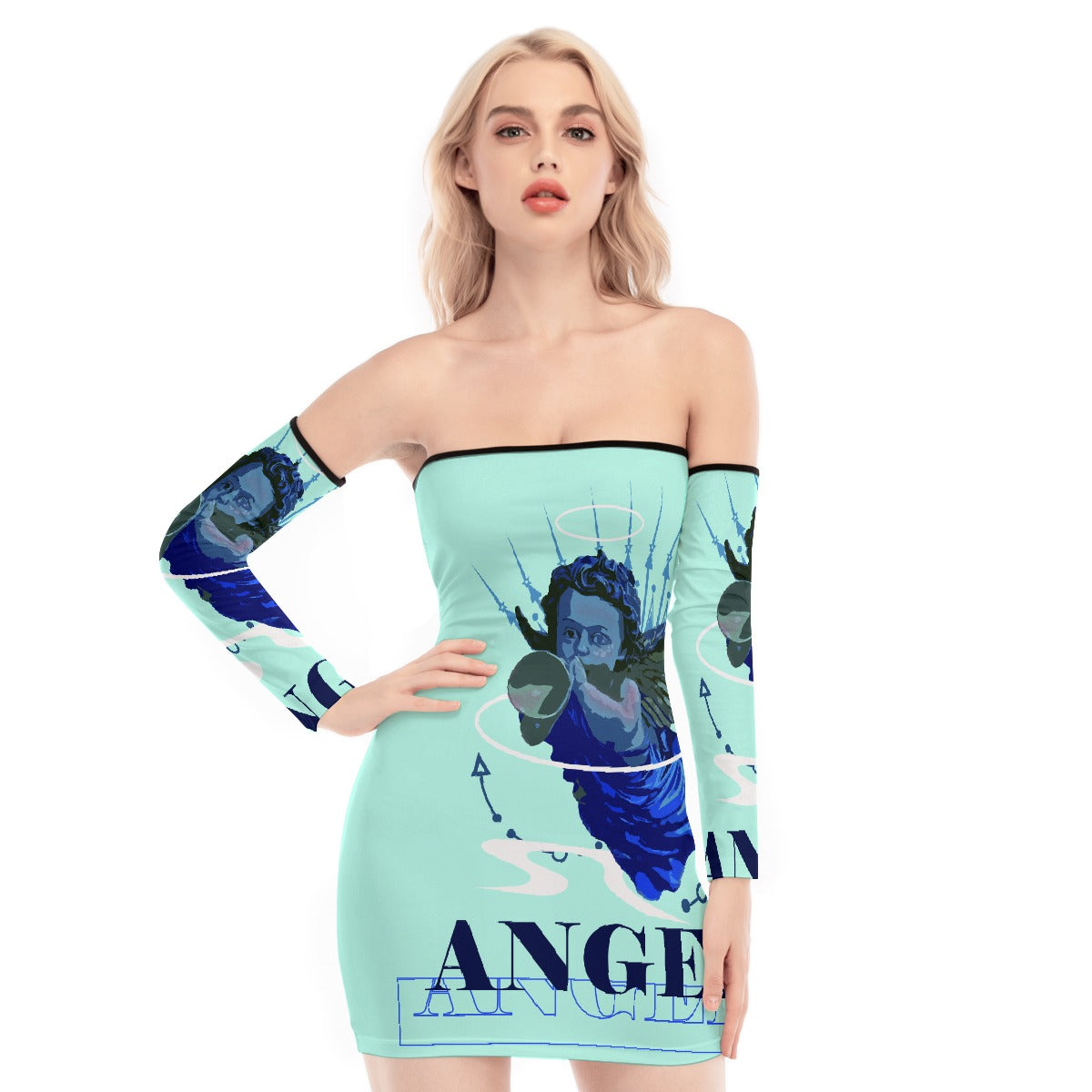 All-Over Print Women's Off-shoulder Back Lace-up Dress