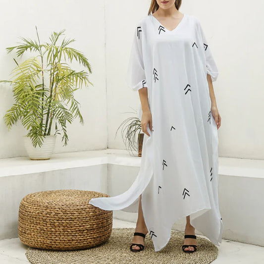 All-Over Print Women's Imitation Silk V-neck Kaftan Robe