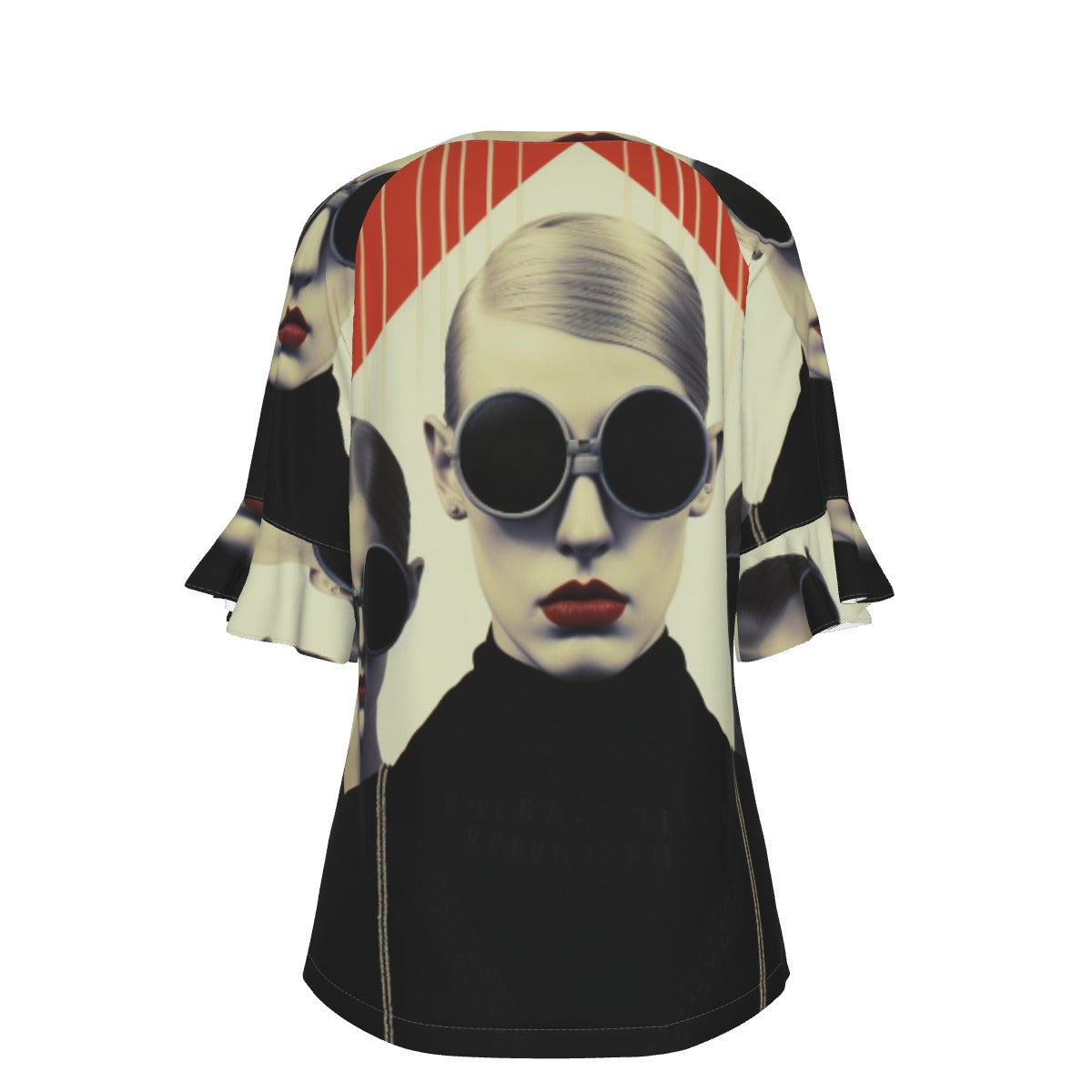 All-Over Print V-neck Women's T-shirt With Bell Sleeve