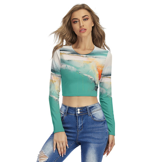 All-Over Print Women's Round Neck Crop Top T-Shirt