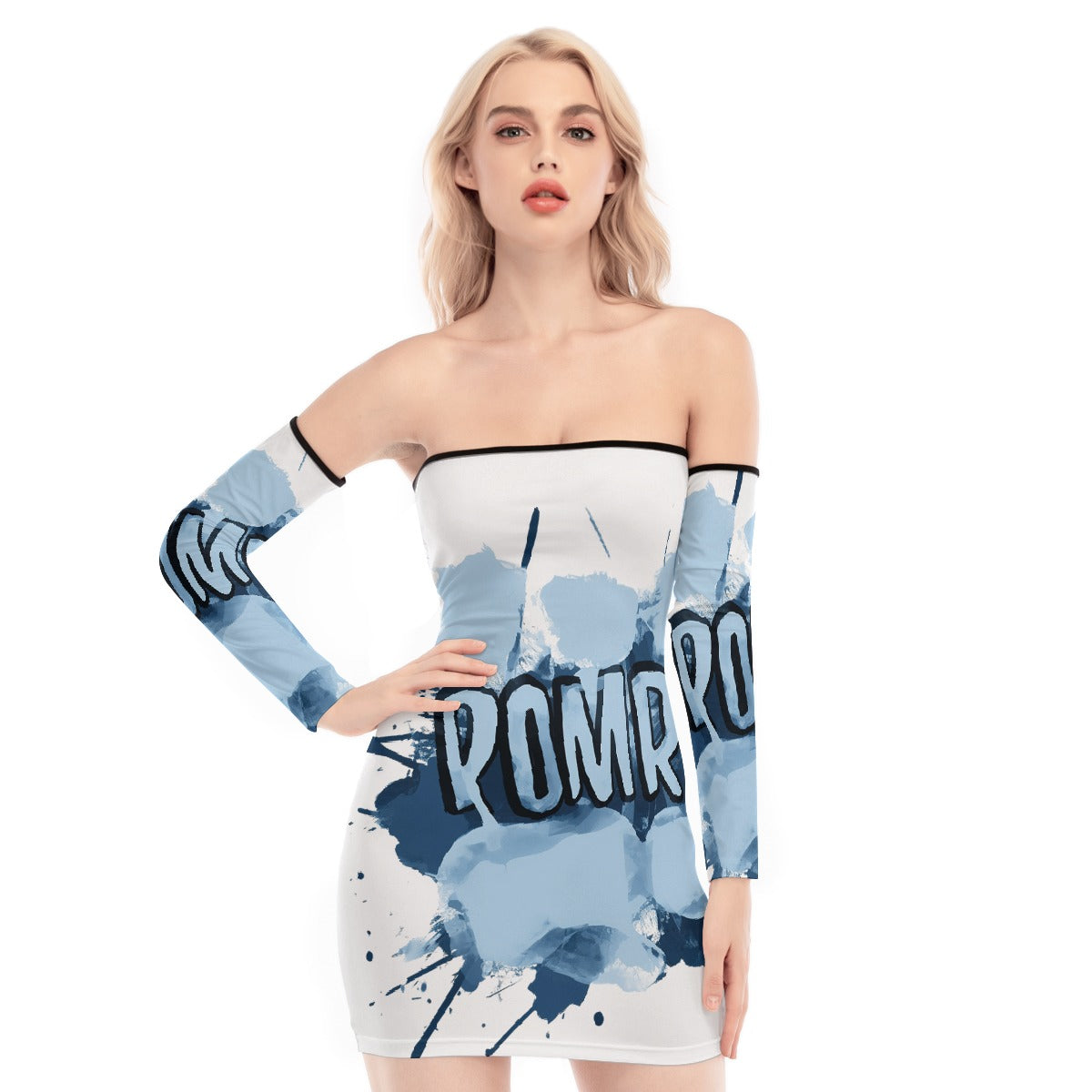 All-Over Print Women's Off-shoulder Back Lace-up Dress